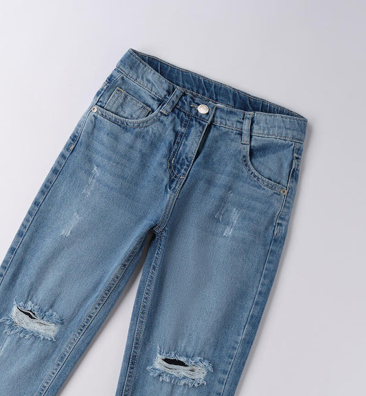 Jeans ragazza alla moda di Sarabanda con strappi e finitura in denim chiaro