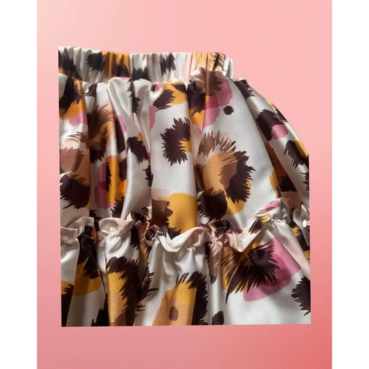 gonna fantasia bambina 3 7 anni Paris Hilton in raso con stampa floreale rosa giallo marrone e vita arricciata