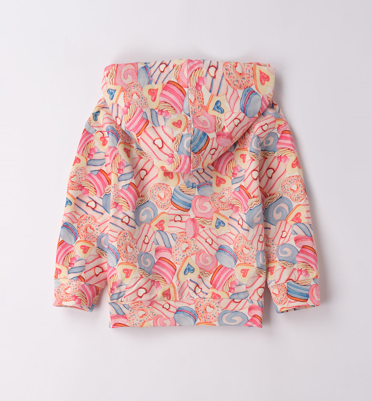 Sarabanda felpa bambina rosa con zip con cappuccio stampa caramelle vista posteriore