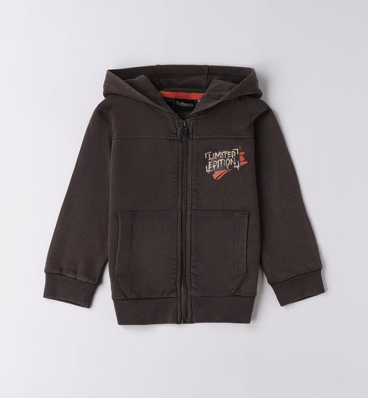 felpa bambino grigia con cappuccio Sarabanda con zip frontale tasche a marsupio e stampa Limited Edition