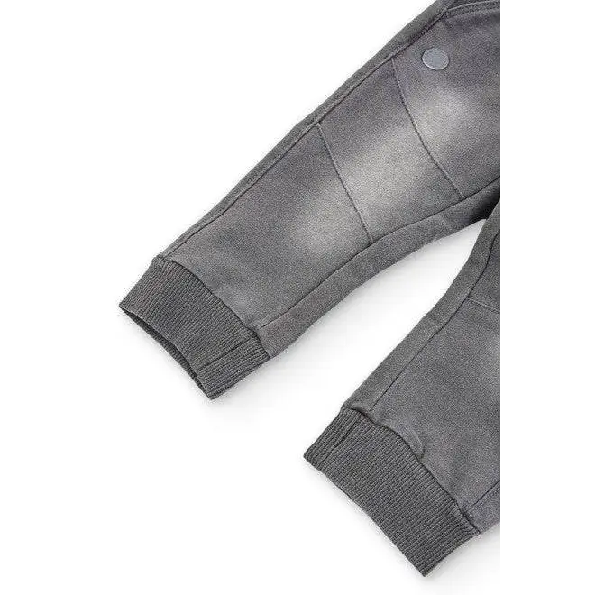 Boboli pantaloni bambino effetto jeans grigio con cuciture a pannelli tasche frontali e polsini elastici