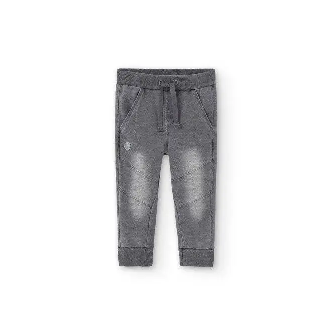 Boboli pantaloni bambino effetto jeans grigio con coulisse in vita tasche frontali e polsini elastici morbidi