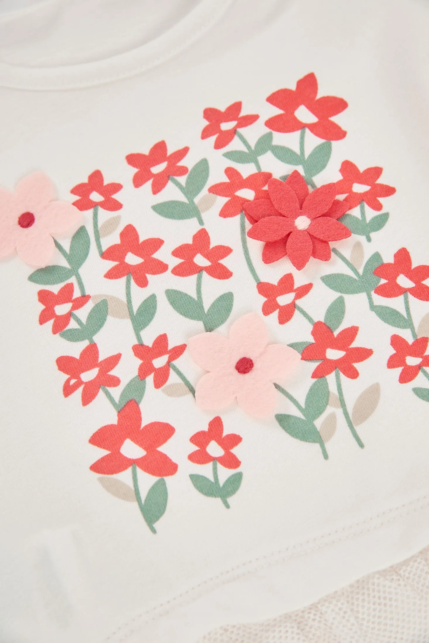 Maglietta in maglia bambina bianca con stampa fiori in tulle
