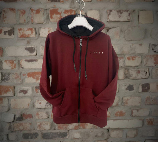 Felpa ragazzo con zip Lab84 in rosso scuro con cappuccio e tasche laterali