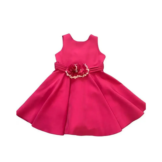 abito elegante bambina 3 7 anni fucsia senza maniche con gonna svasata e fiore in vita per cerimonia
