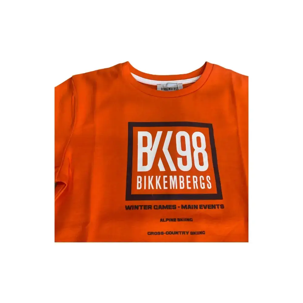 Maglietta a maniche corta per Ragazzo Bikkembergs arancione con stampa BKK98 e dettagli neri