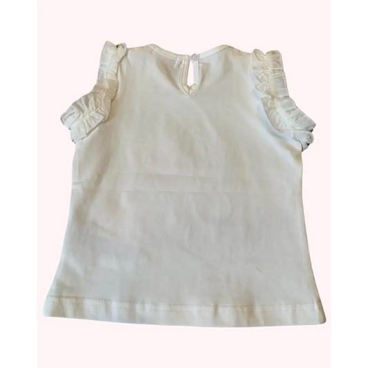 Maglietta bambina con coniglietto bianca firmata Y-Clù con maniche arricciate