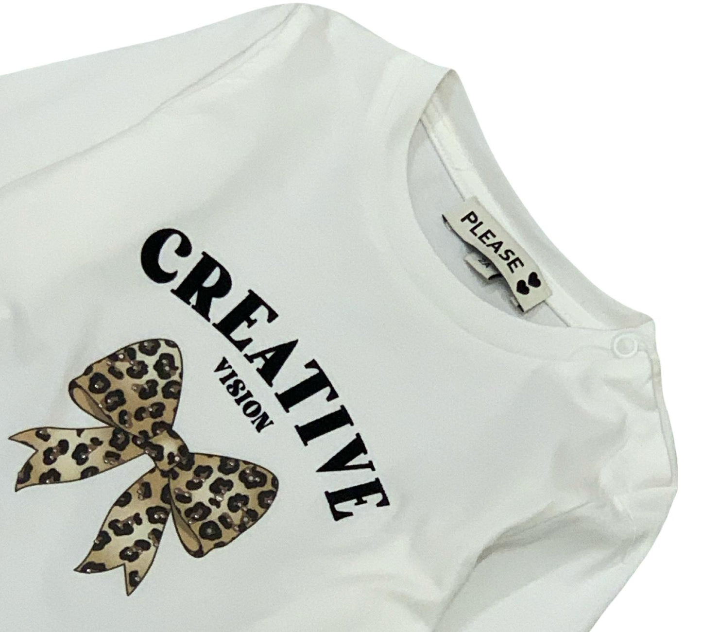 Maglietta bambina fiocco brillantini con design creativo e stampa leopardata