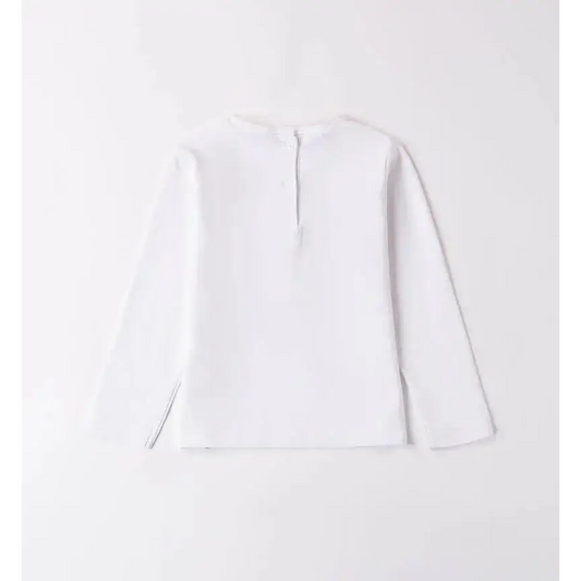 Maglietta bambina Sarabanda bianca a maniche lunghe con chiusura posteriore a bottone