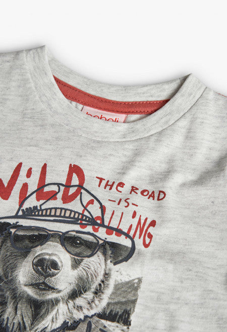 Maglietta bambino jersey per bimbo orso wild Boboli grigia con stampa orso e scritta wild
