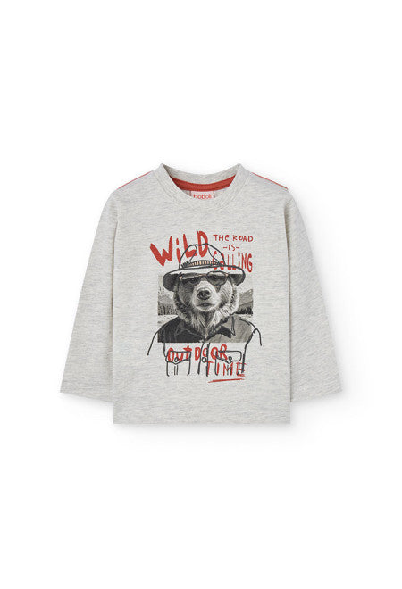 Maglietta bambino jersey per bimbo orso wild Boboli grigia con stampa orso e scritte rosse