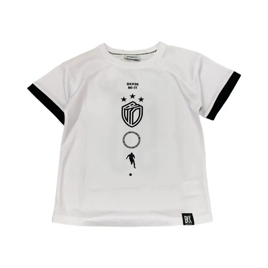 Maglietta Bikkembergs bambino bianca con dettagli neri e stampa centrale sportiva