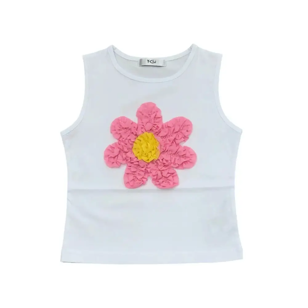 MAGLIETTA CANNOTTIERA CON UN FIORE ROSA Y-CLU 404TYFBS25 - OOPS by BabyBimbo 0-16