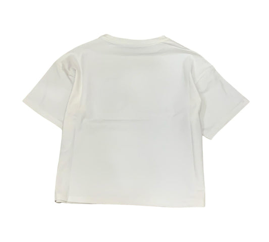 Maglietta corta bambina off white con vestibilità comoda e maniche corte per l'estate