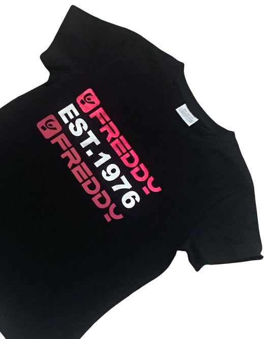 Maglietta Freddy bambina nera con logo colorato e scritta EST. 1976