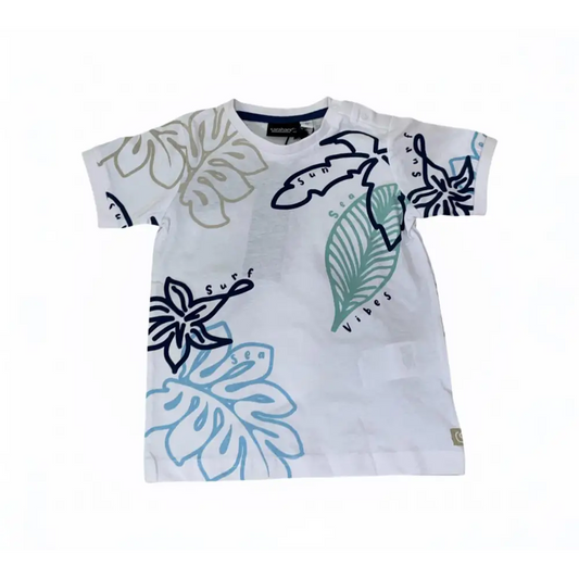 Maglietta manica corta bianca stampata bambino con motivi floreali colorati Sarabanda