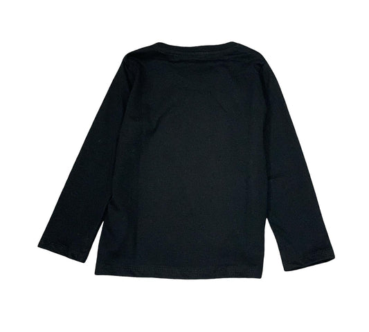 Maglietta nera bambino stampa divertente con maniche lunghe sul retro senza dettagli visibili