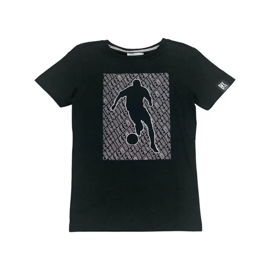 Maglietta nera manica corta Bikkembergs con stampa silhouette giocatore di calcio sul davanti