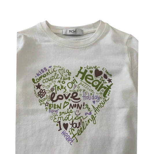 Maglietta panna con il cuore per bambina da 3anni a 7anni Y-Clu YFBF24t372 - OOPS by BabyBimbo 0-16