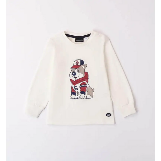 Maglietta panna girocollo per bambino Da 12mesi a 8anni Sarabanda 0A025 - OOPS by BabyBimbo 0-16