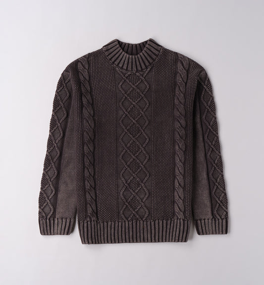 Maglione moda ragazzi inverno Sarabanda con motivo a treccia in grigio scuro per un look elegante