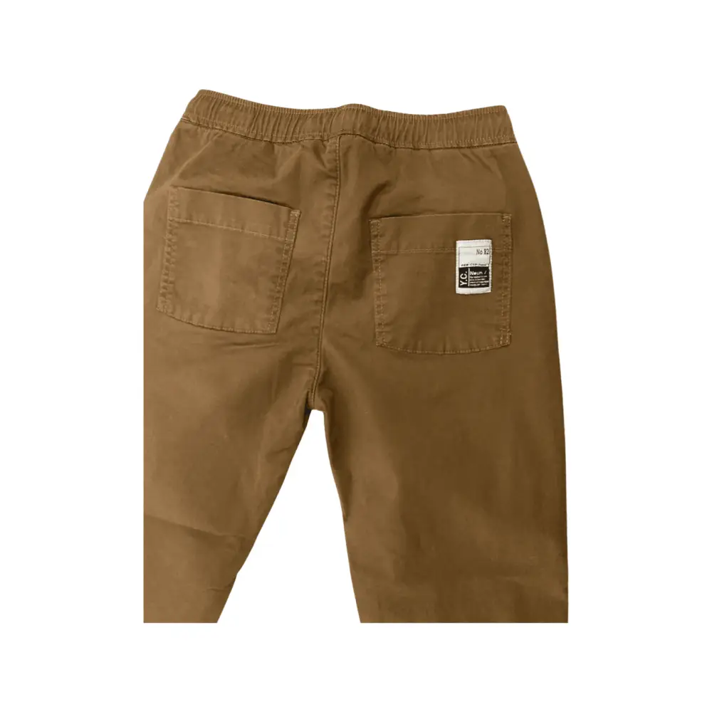 Y-Clù pantalone marrone con elastico in vita e tasche posteriori, etichetta logo, pantaloni bruciato ragazzo 8-16 anni