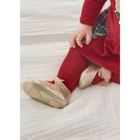 ballerine neonata Mayoral in pelle dorata con fiocco suola antiscivolo ideali per feste e cerimonie