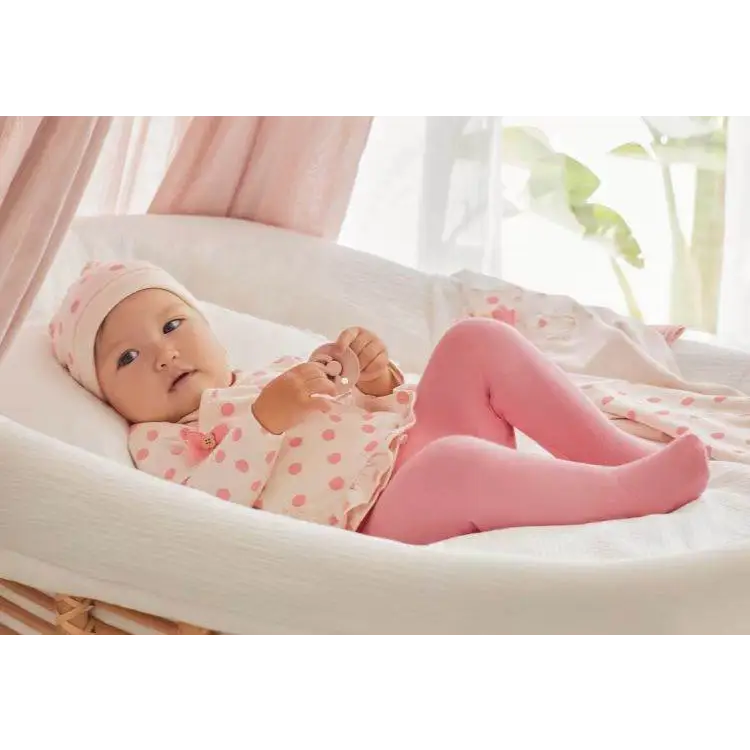 Completo neonata Mayoral Better Cotton con body a pois rosa e leggings coordinati