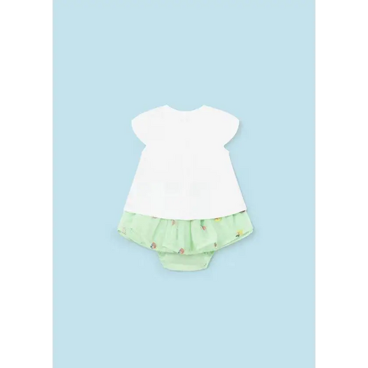 Completo neonata Mayoral tulle con maglietta bianca e gonna verde chiaro con stampa