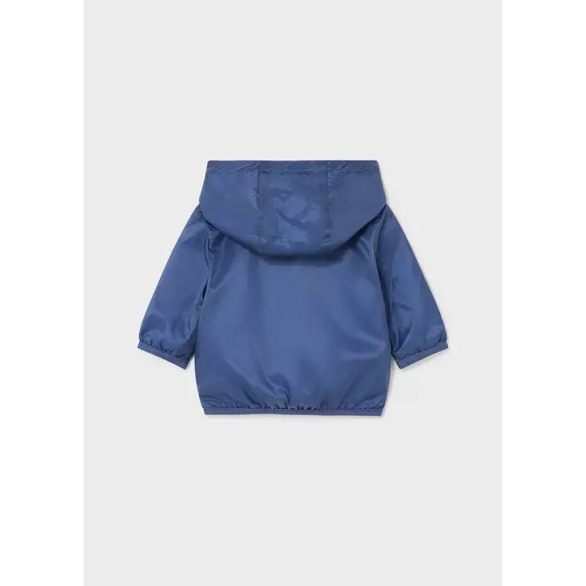 giubbotto reversibile bimbo Mayoral blu con cappuccio maniche lunghe orlo elasticizzato vista posteriore