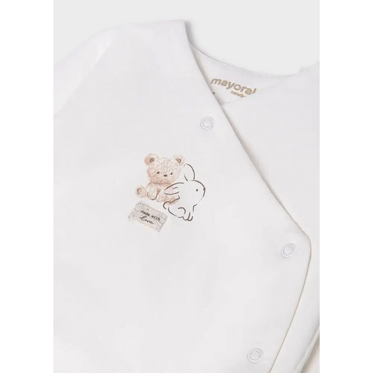 Tutina bianca Mayoral con stampa orsetto e coniglietto ideale per set regalo neonato Mayoral