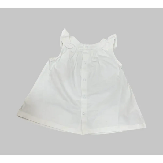 Vestito neonata Mayoral 0-18 mesi bianco senza maniche con bottoni frontali e volant sulle spalle