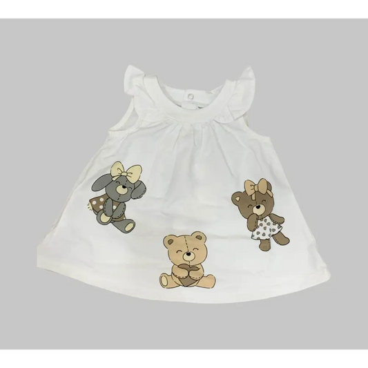 Vestito neonata Mayoral 0-18 mesi bianco con orsetti e dettagli a volant sulle spalle