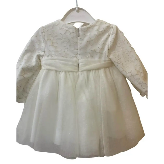 vestito tulle neonato Mayoral bianco con corpetto in pizzo maniche lunghe e gonna vaporosa