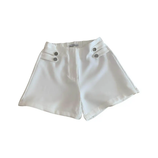pantaloncini ragazza 8-16 anni bianchi Y Clu vita alta con bottoni decorativi e vestibilita comoda