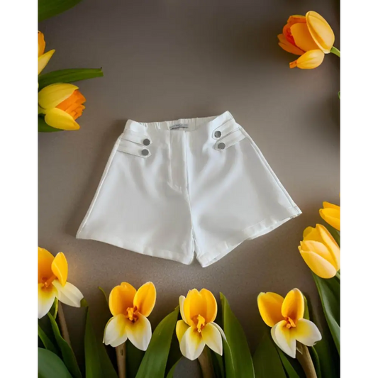 pantaloncini ragazza 8-16 anni Y Clù bianchi vita alta con bottoni frontali e tasche decorative