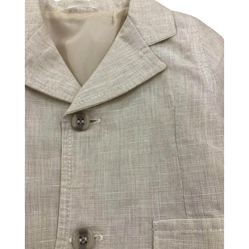 giacca elegante bimbo Minibanda Sarabanda in tessuto beige a trama sottile con colletto e bottoni