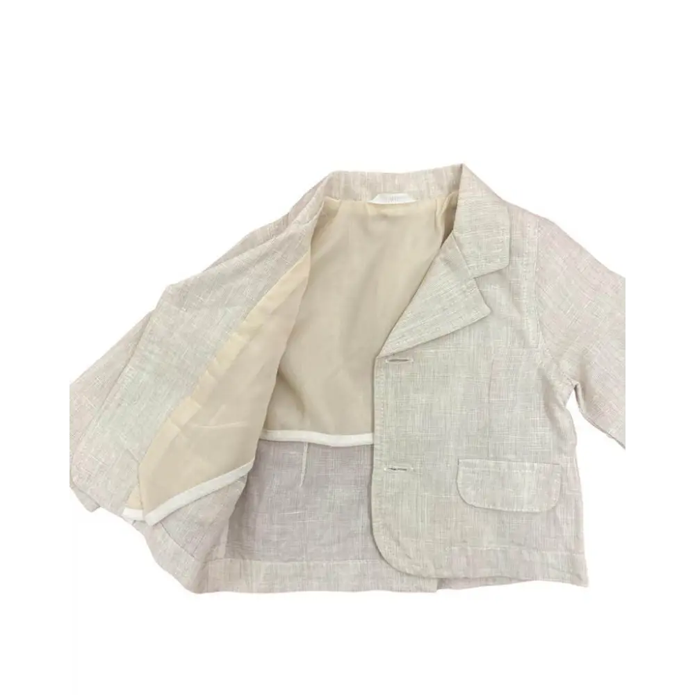 giacca elegante bimbo Minibanda Sarabanda blazer beige chiaro in lino con fodera interna e tasche frontali