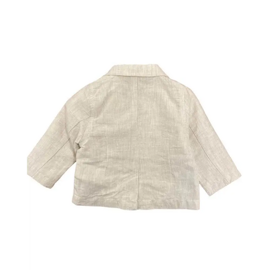 Sarabanda giacca elegante bimbo Minibanda in lino beige chiaro vista retro con collo e maniche tre quarti