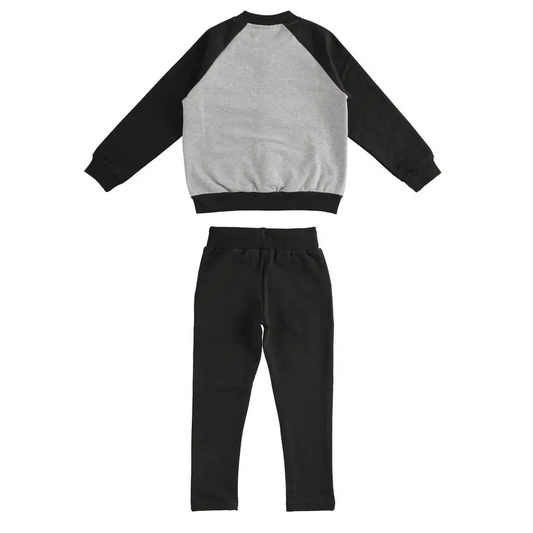 completo tuta ragazza 16 anni Sarabanda tuta due pezzi grigia e nera felpa manica lunga e pantaloni