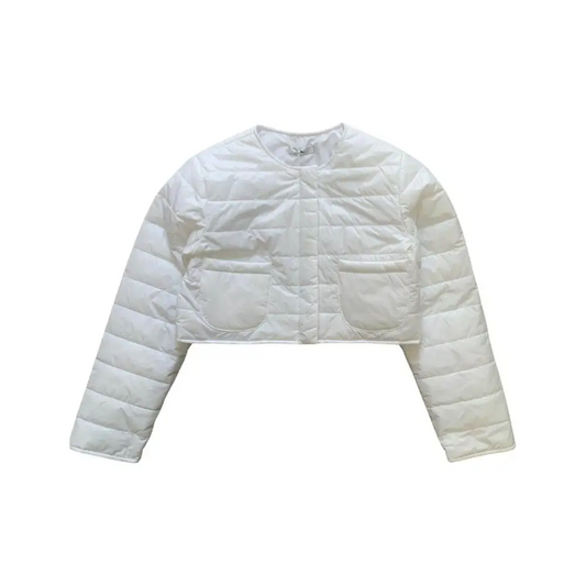 giubbotto corto ragazza 8 16 anni bianco imbottito crop con maniche lunghe collo rotondo e tasche frontali