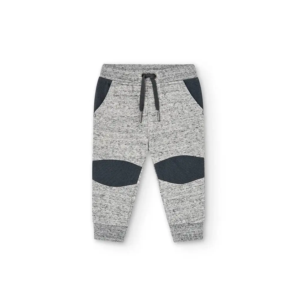 Boboli pantaloni felpati bambino 18 mesi grigi melange con tasche coulisse ginocchia a toppa e polsini