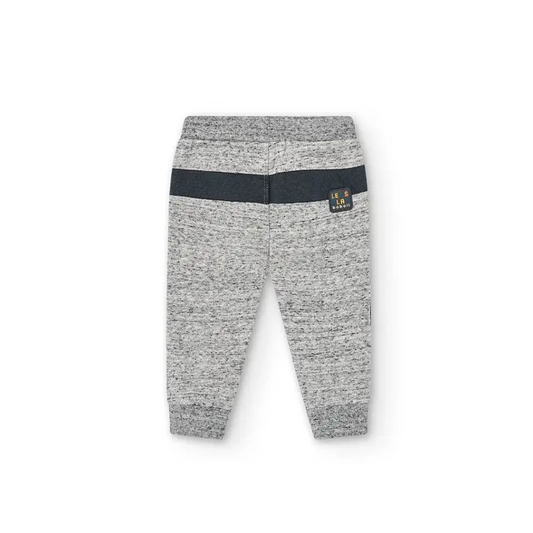 Boboli pantaloni felpati bambino 18 mesi grigi con banda blu scuro e fondo elasticizzato comodi per il gioco