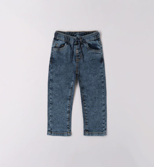 Sarabanda pantaloni jeans bambino in denim blu effetto stone wash con vita elasticizzata e coulisse