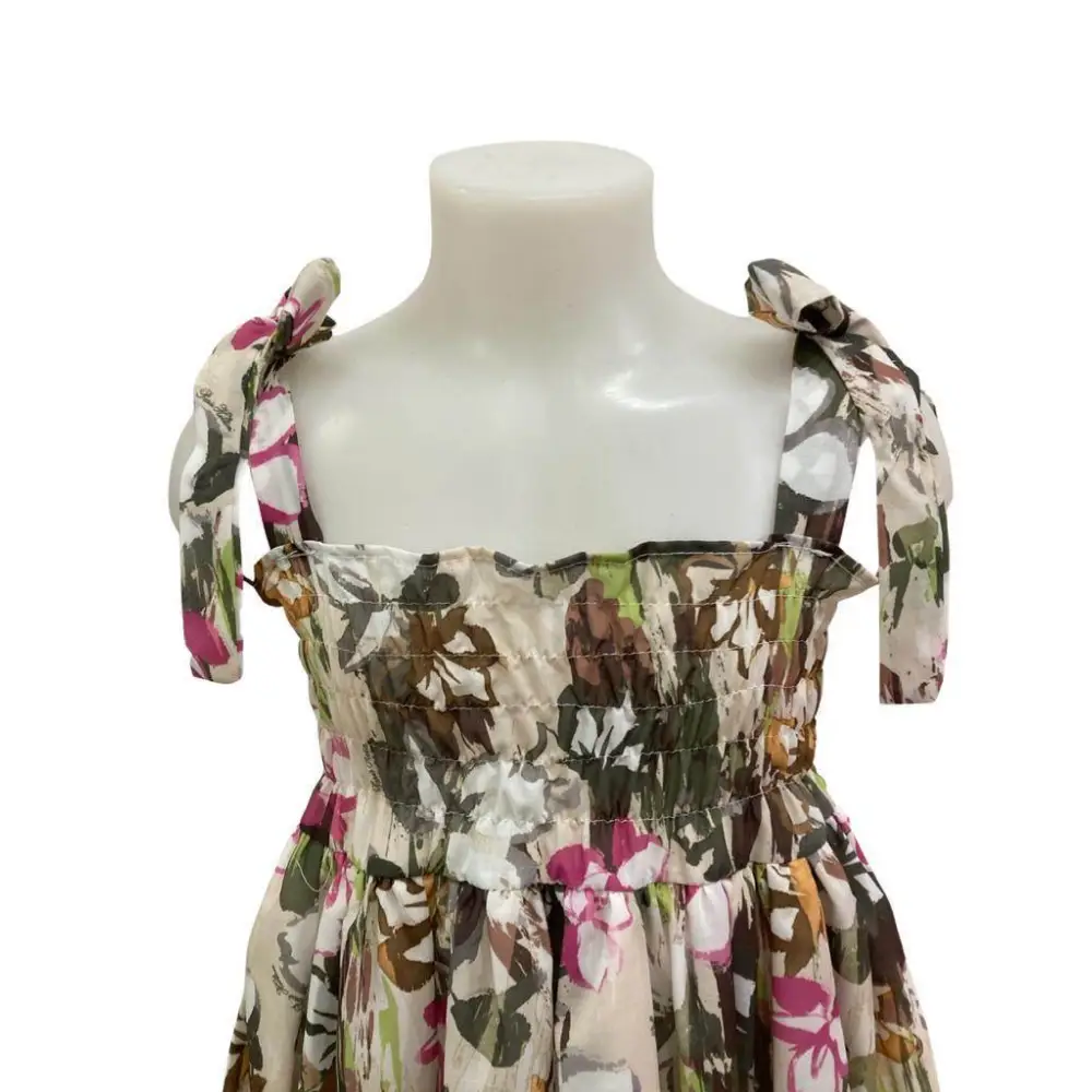 Abito fantasia floreale per bambina Paris Hilton con corpino arricciato spalline con fiocco e gonna morbida