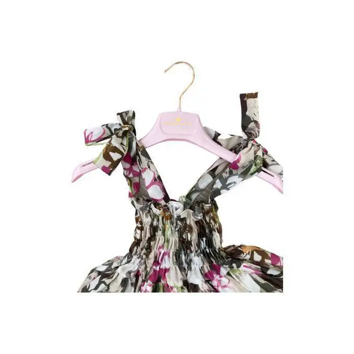 Abito fantasia floreale per bambina Paris Hilton con corpetto arricciato e spalline a fiocco in tonalita rosa e verde