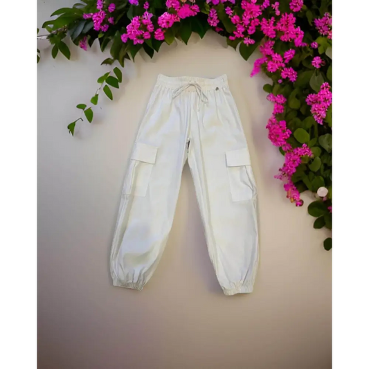 pantalone cargo ragazza 8-16 anni Paris Hilton bianco con coulisse in vita con tasche laterali e fondo elasticizzato