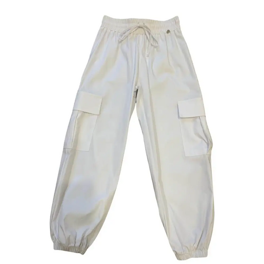 pantalone cargo ragazza 8-16 anni Paris Hilton bianco crema con vita elastica coulisse tasche cargo e fondo elasticizzato