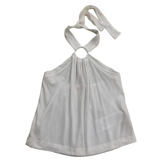 Top crop Bianco per ragazza Paris Hilton top halter in maglia a coste con anello al collo ideale per la stagione estiva