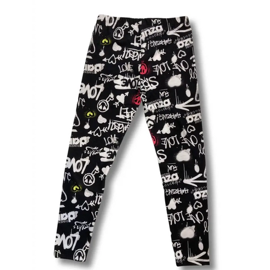 leggings stampati ragazza 8-16 anni Dimensione Danza neri con stampa graffiti bianca e dettagli colorati